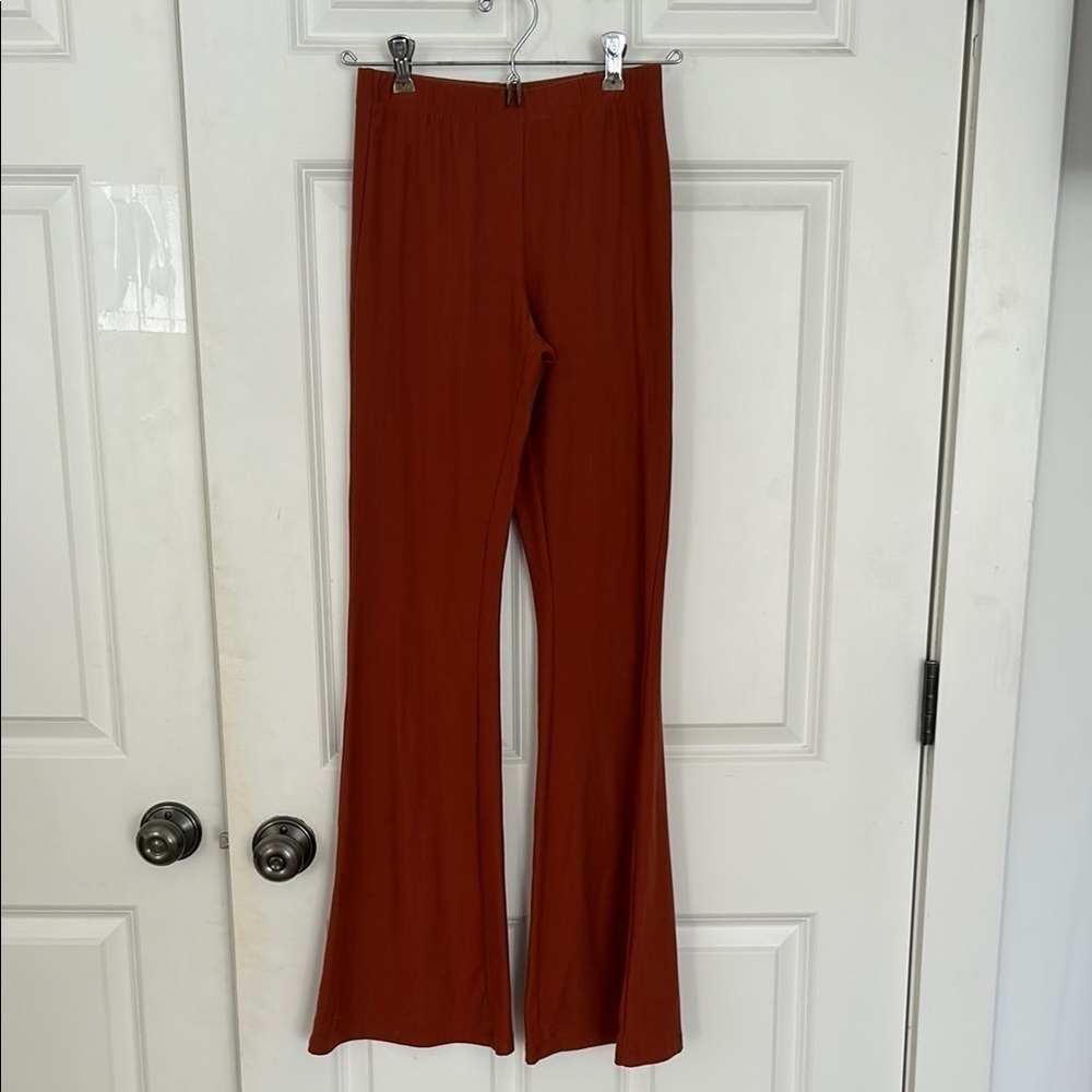 Forever 21 Rust Red Flare Pants size XS elastic waist cotton blend